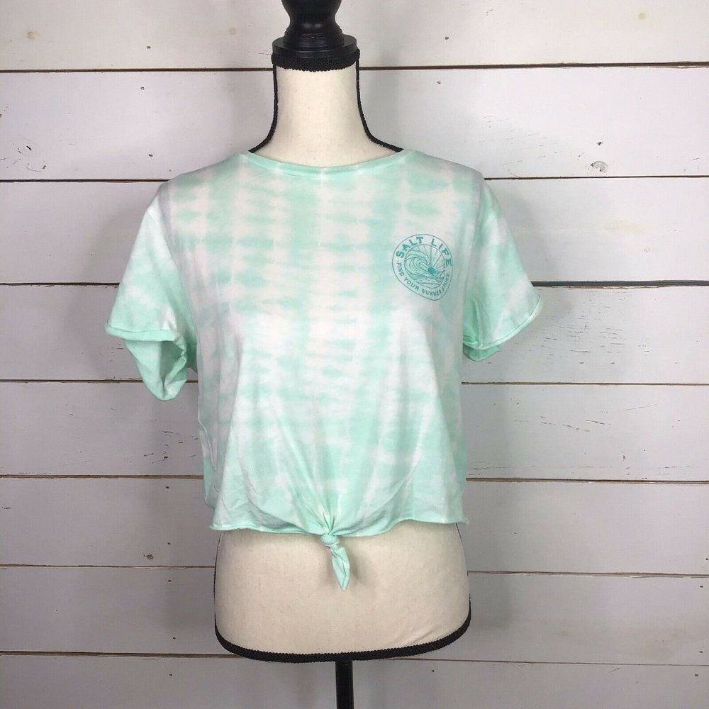 New Salt Life Cropped T Shirt Tie Dye Soothing Sea Blue Women's Medium